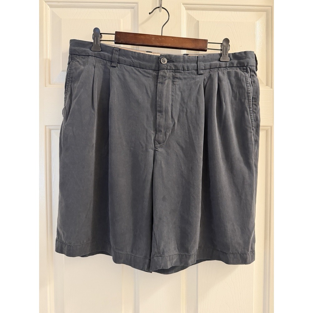 Tommy Bahama Men's Blue Solid Chino Shorts Silk Rayon Bamboo Flat Front Pockets